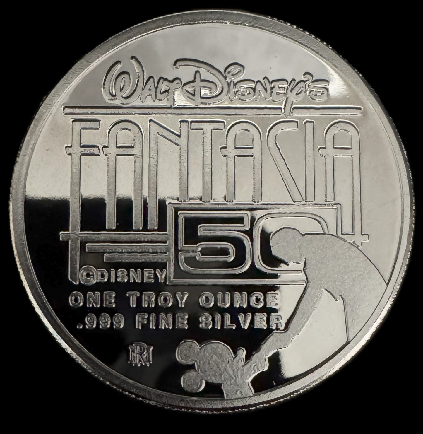 1990 Disney Fantasia Ostrich 1 oz .999 Silver Coin w/22K Gold Relief