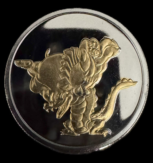 1990 Disney Fantasia Alligator & Hippo 1 oz .999 Silver Coin w/22K Gold Relief