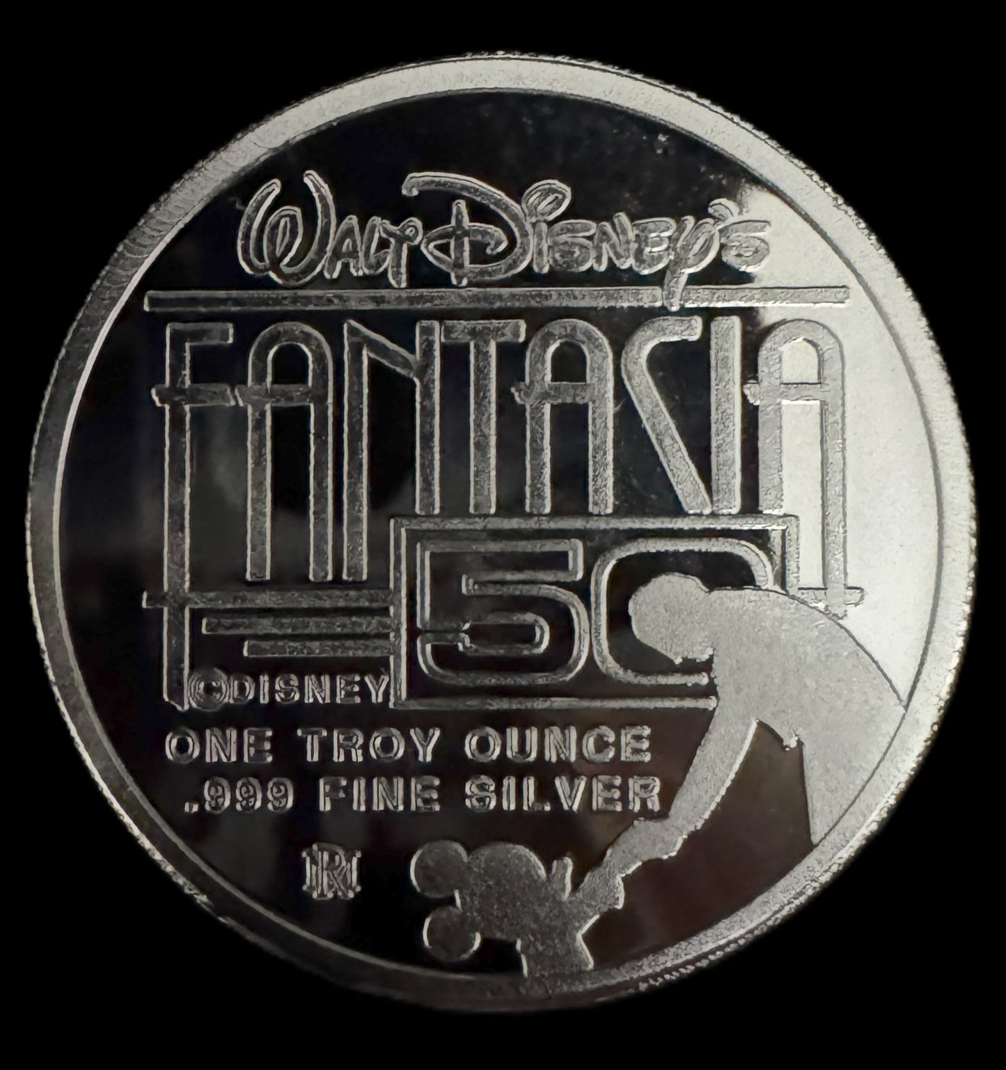 1990 Disney Fantasia Alligator & Hippo 1 oz .999 Silver Coin w/22K Gold Relief