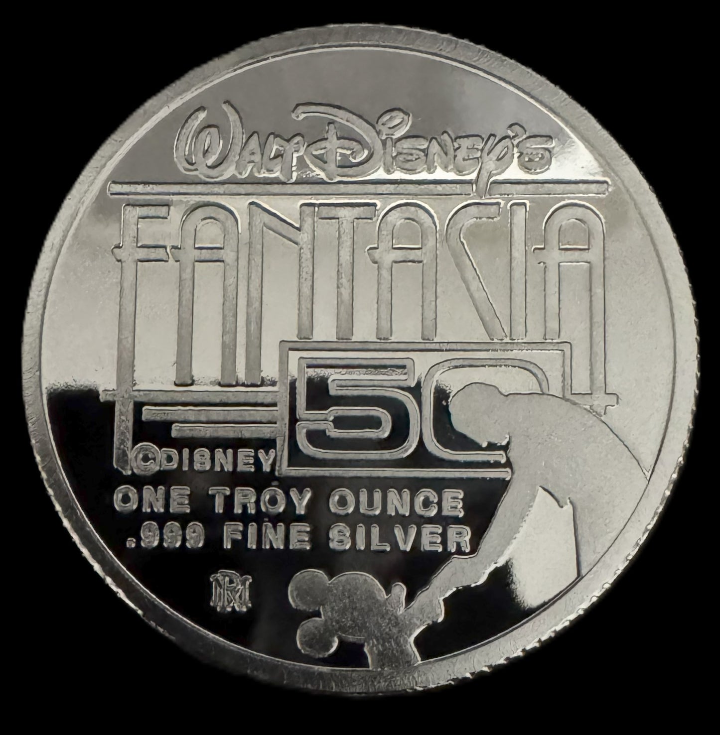 1990 Disney Fantasia Pegasus & Family 1 oz .999 Silver Coin w/22K Gold Relief