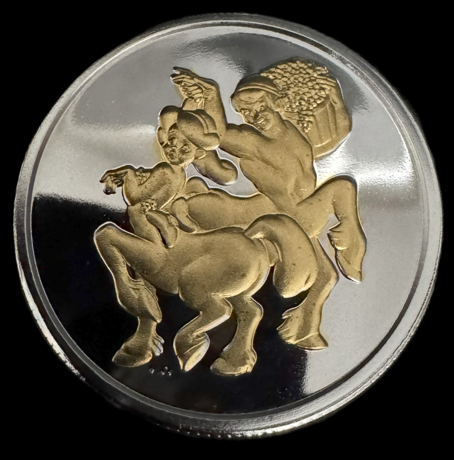 1990 Disney Fantasia Centaur & Centaurette 1 oz .999 Silver Coin w/22K Gold Relief
