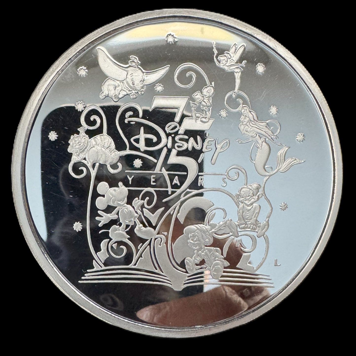 1998 Disney 75 Years of Love and Laughter 5 oz .999 Silver Coin