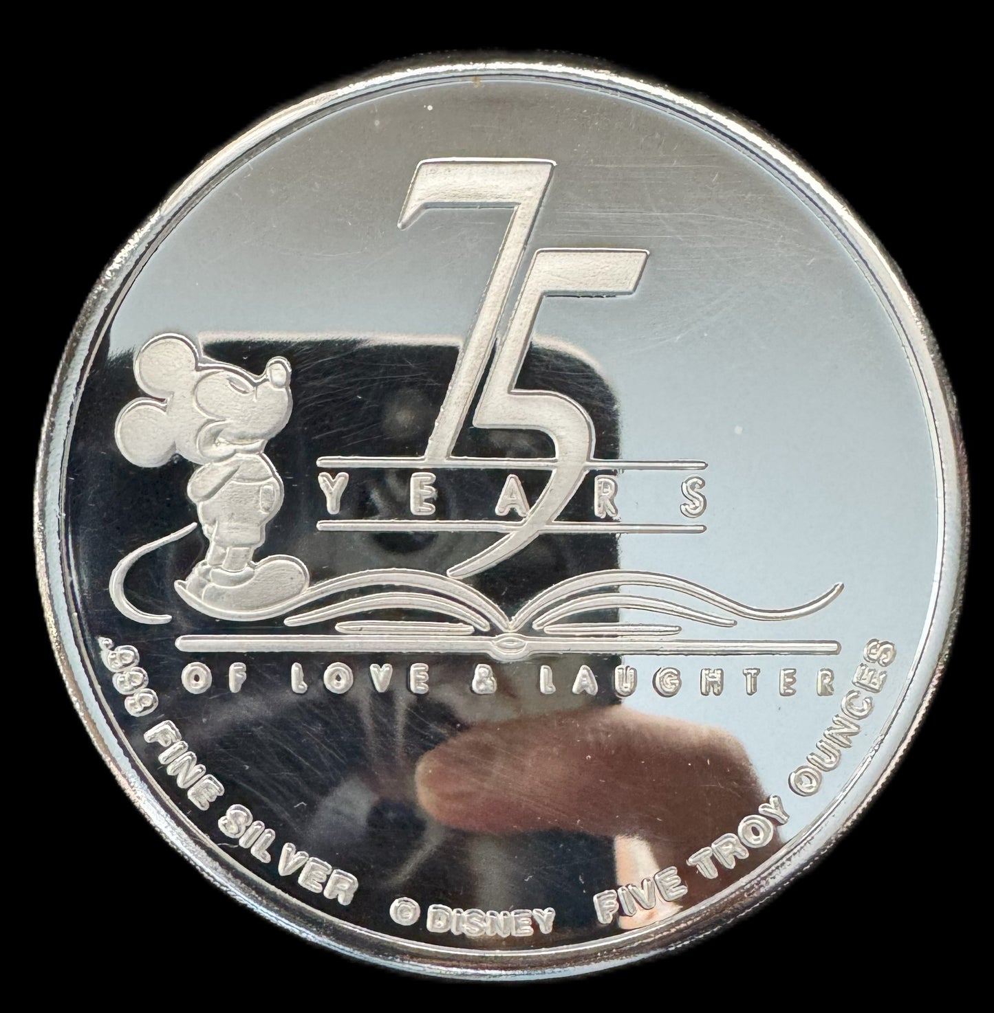 1998 Disney 75 Years of Love and Laughter 5 oz .999 Silver Coin