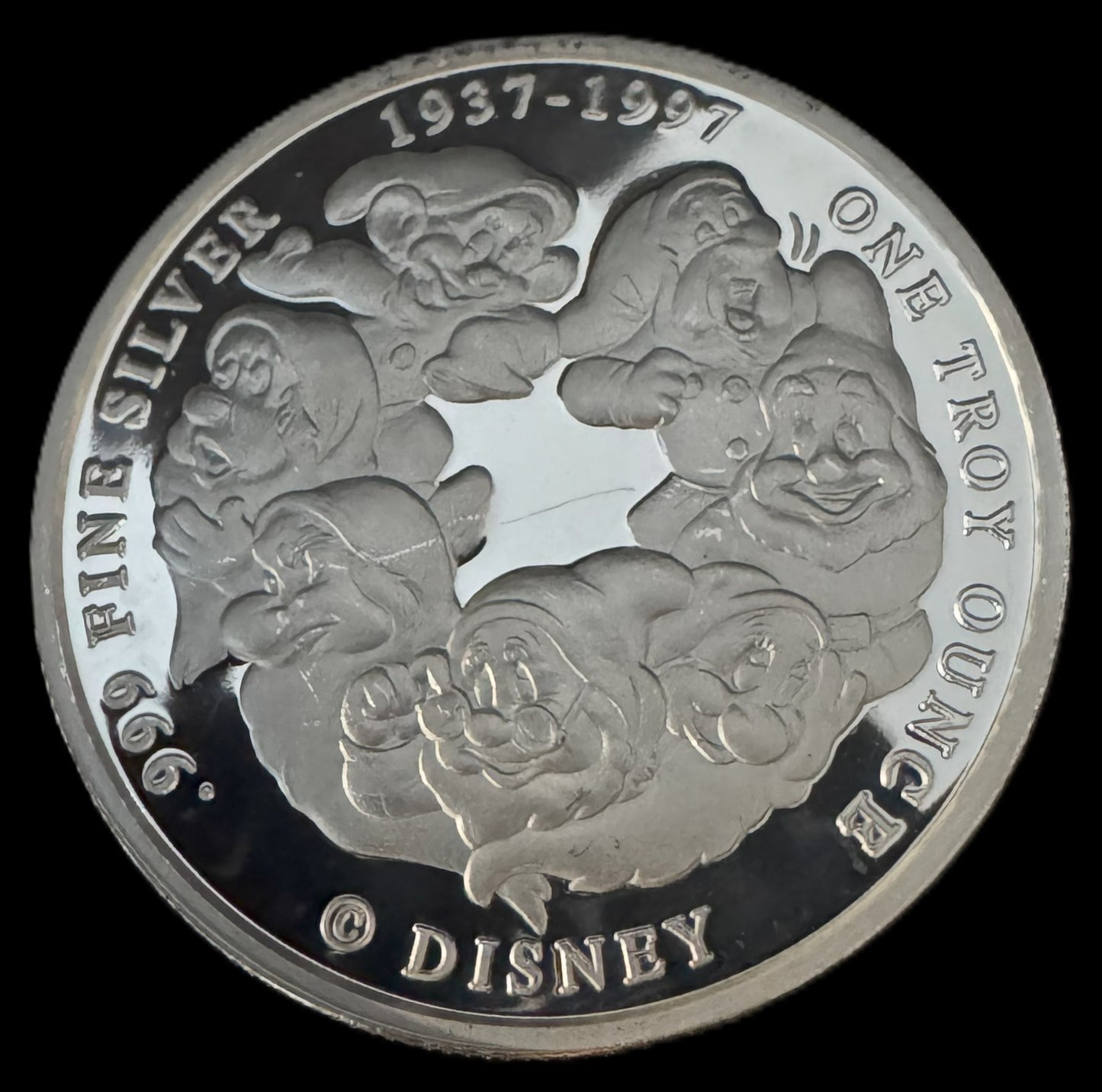 1997 Disney Snow White 60th Anniversary 1 oz .999 Silver Coin