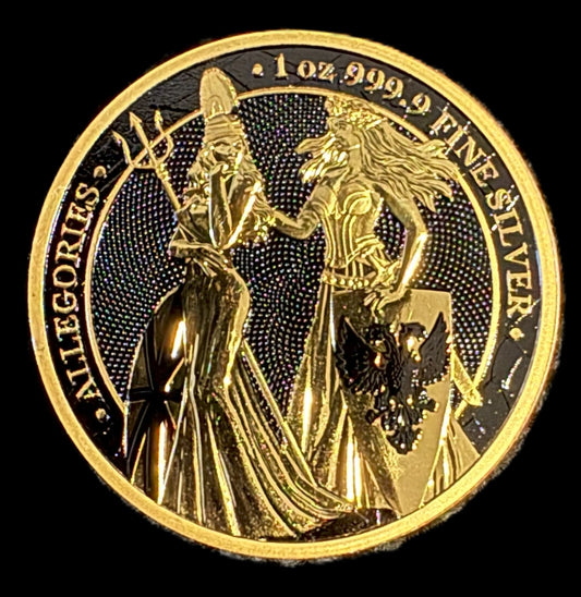 2019 Britannia Germania 1 oz .999 Silver Coin w/Gold & Black Varnish