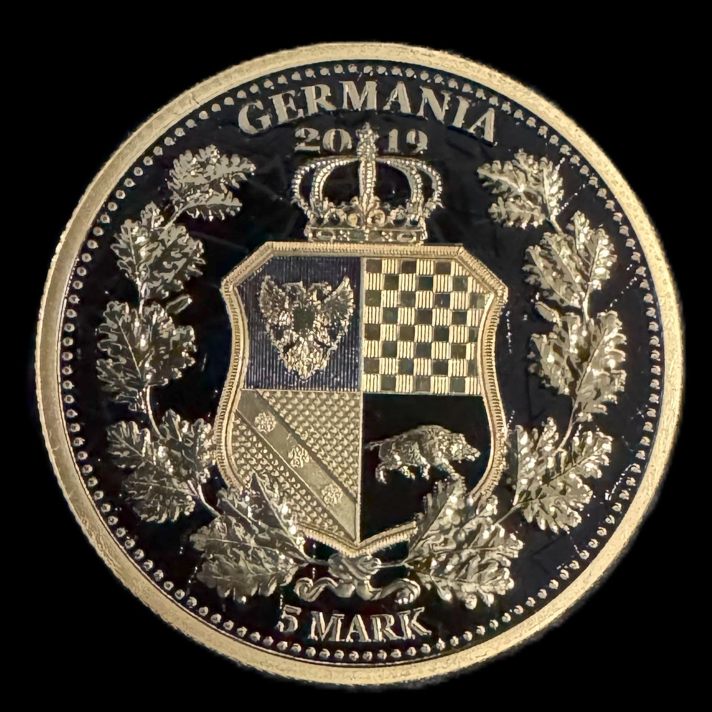 2019 Britannia Germania 1 oz .999 Silver Coin w/Gold & Black Varnish