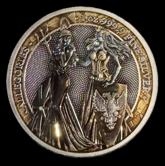 2019 Britannia & Germania 1oz .999 Silver Coin w/Copper Toning