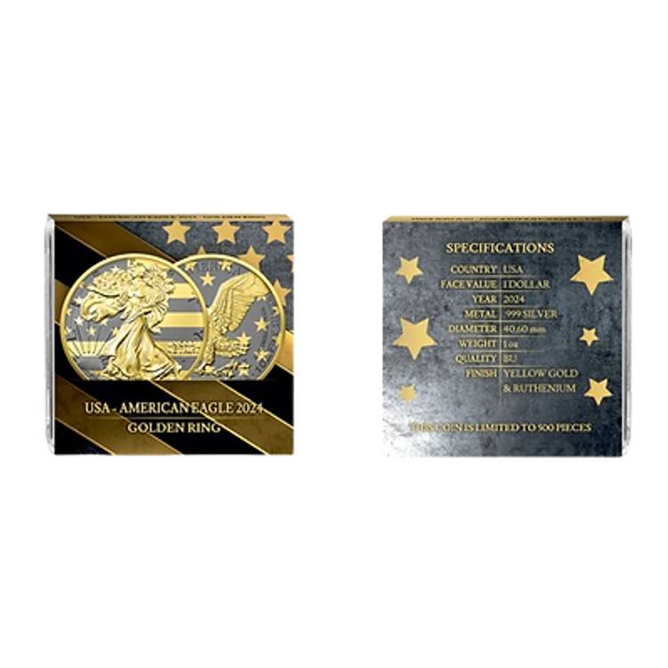 2024 American Eagle Lady Liberty Gold Ring Gold & Ruthenium 1oz .999 Silver Coin
