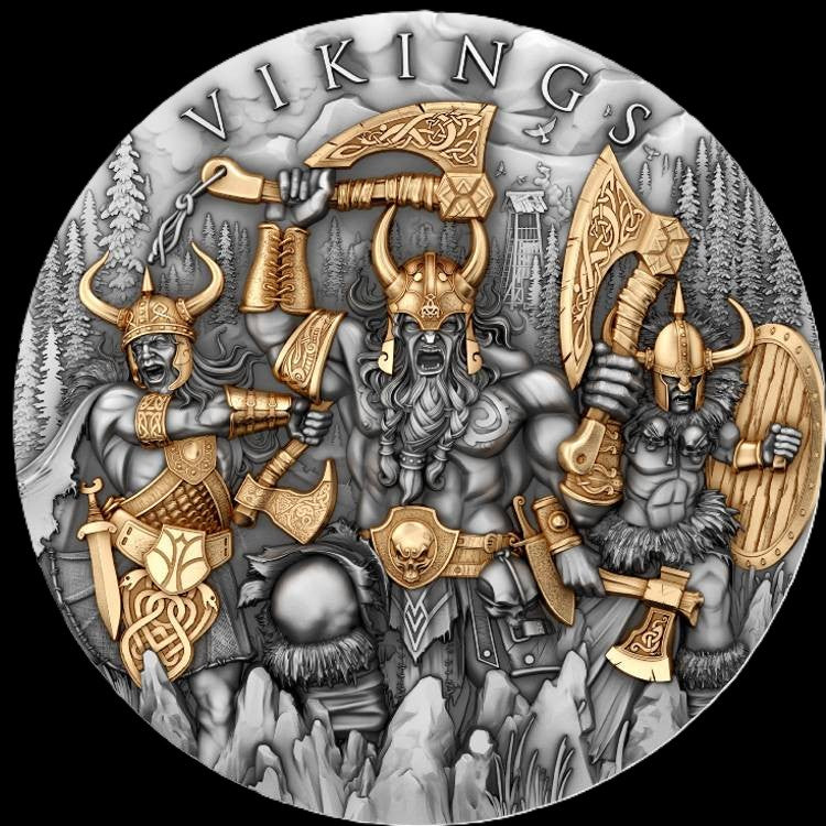 2024 Vikings 2 oz .999 Silver Coin w/24K Gold Relief