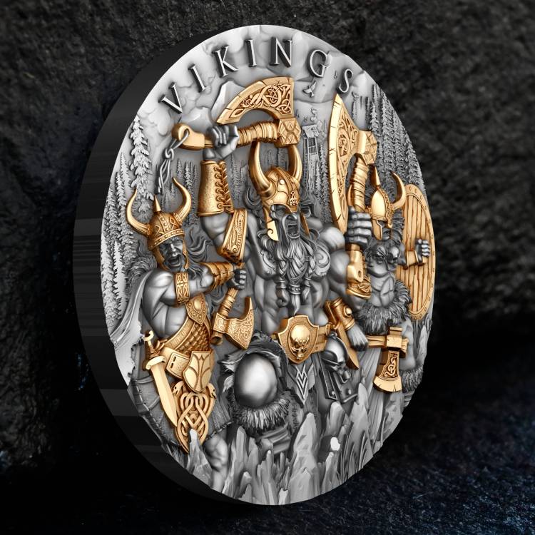 2024 Vikings 2 oz .999 Silver Coin w/24K Gold Relief
