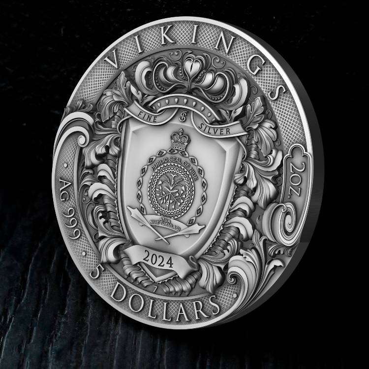 2024 Vikings 2 oz .999 Silver Coin w/24K Gold Relief