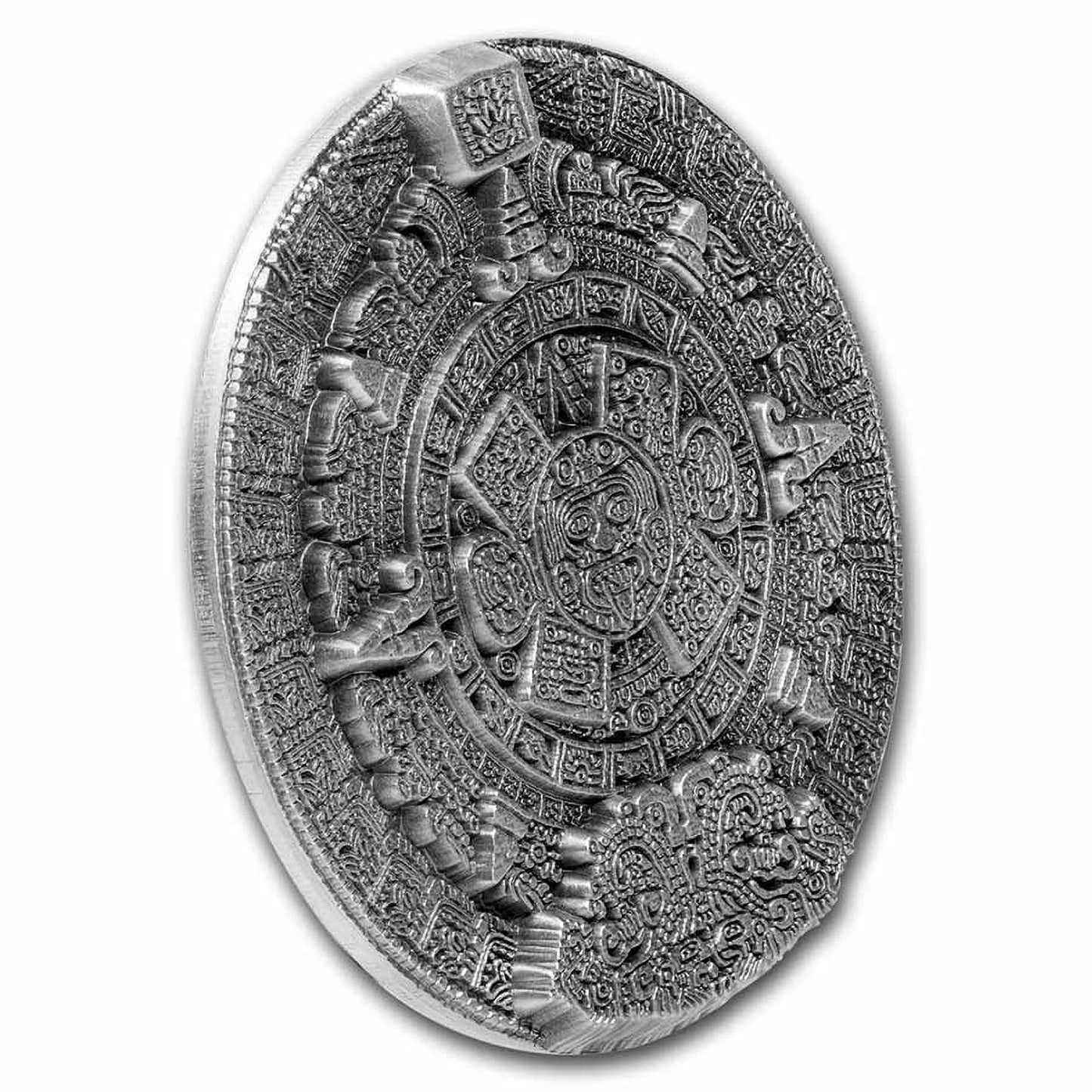 2022 Ultra-High Relief Aztec Sun Stone Calendar 2 oz Silver Coin