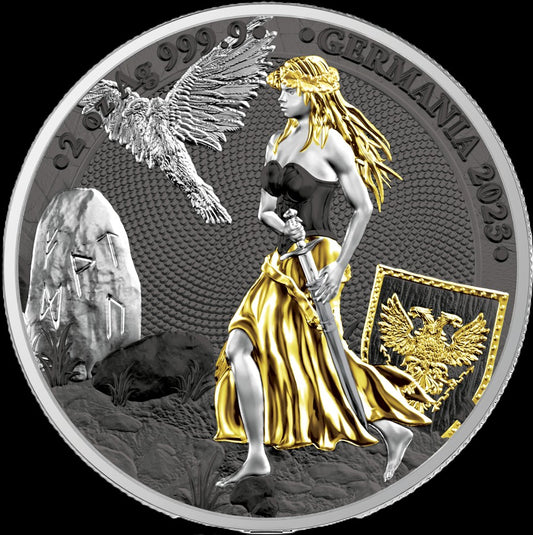 2023 Germania Ana Edition 2 oz .999 Silver Coin w/24K Gold Relief