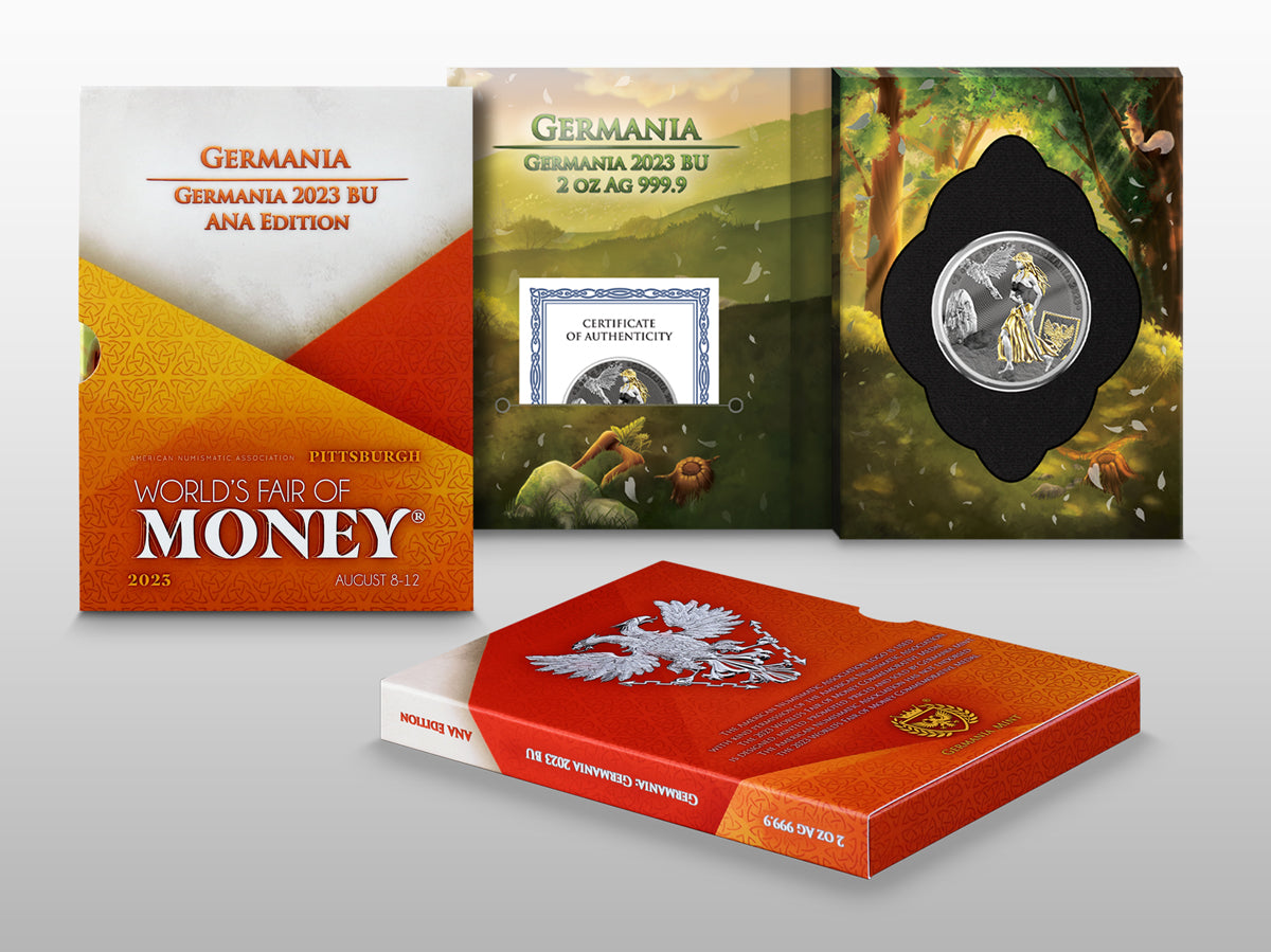 2023 Germania Ana Edition 2 oz .999 Silver Coin w/24K Gold Relief