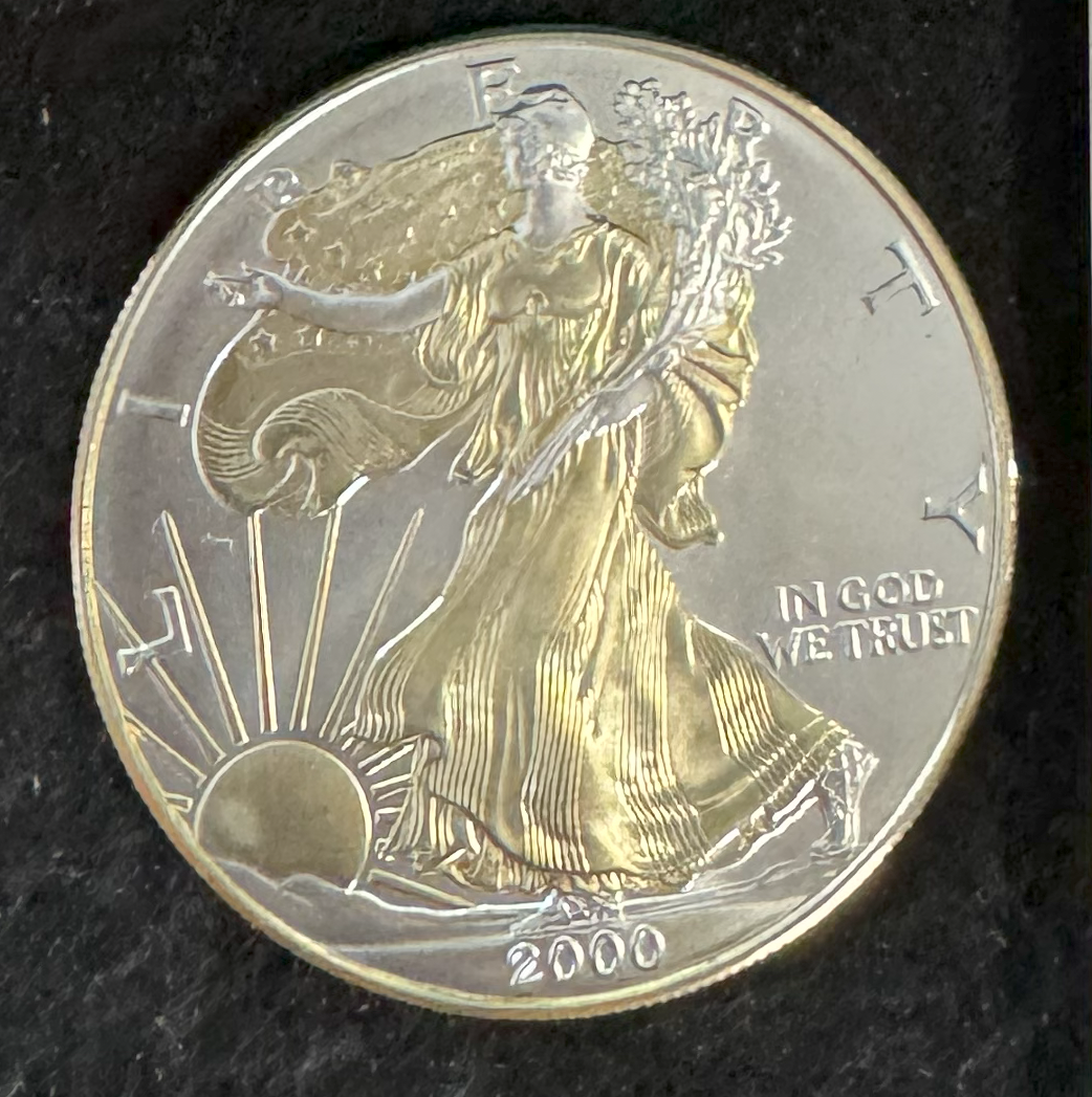 2000 American Eagle Lady Liberty 1oz .999 Silver Coin w/24k Gold Gilding