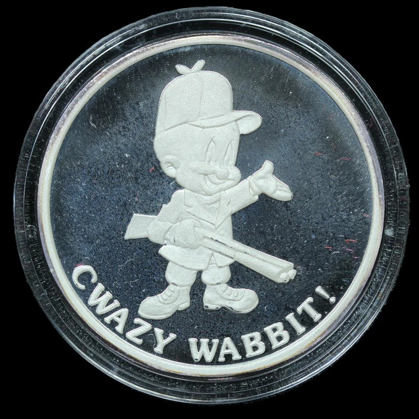 1990 Happy Birthday Bugs Elmer Fudd Limited Proof Edition 1oz .999 Silver Coin