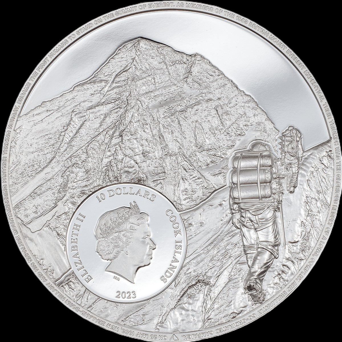 2023 Cook Islands First Ascent Mt. Everest 2 oz Silver 3D High Relief Coin