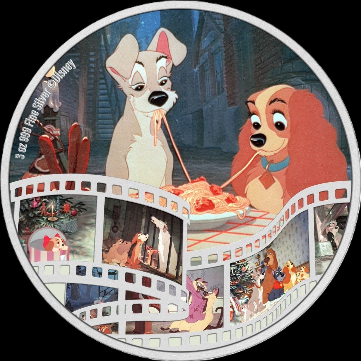 2023 Disney Lady and the Tramp 3 oz .999 Silver Coin