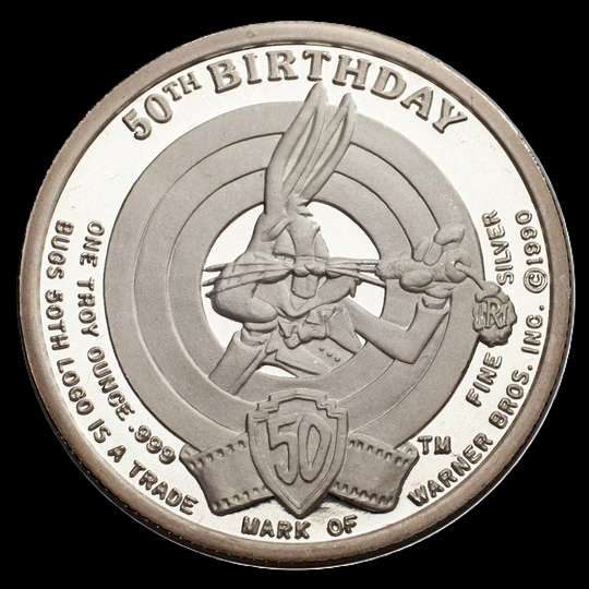 1990 Happy Birthday Bugs Bunny 1oz .999 Silver Coin COA #19147