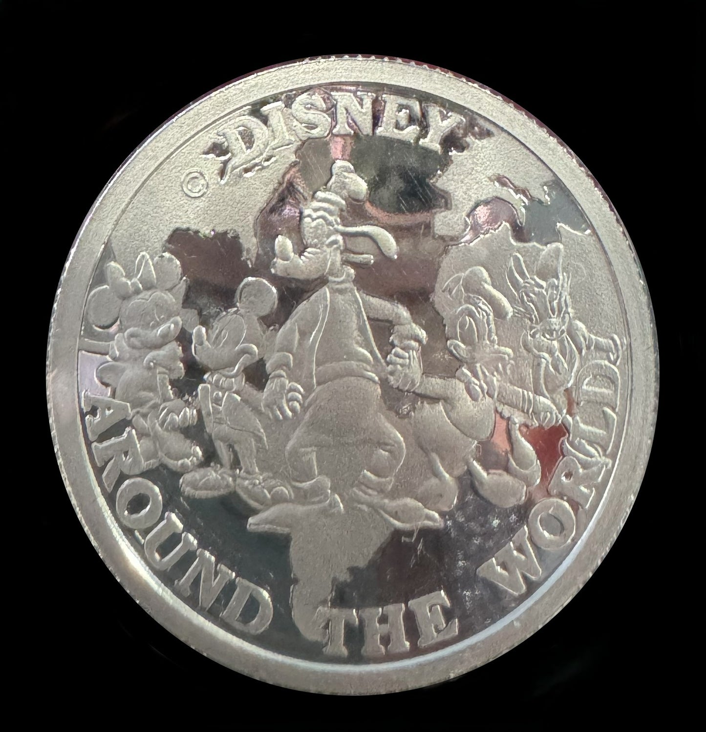 1988 Disney Around the World “Goofy & Pluto” 1 oz .999 Silver Coin COA #3993