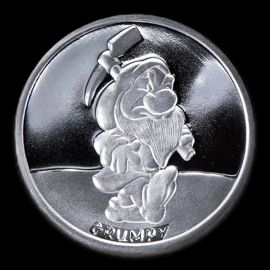 1987 Disney’s 50th Snow White & The Seven Dwarfs “Grumpy” 5 oz .999 Silver Coin