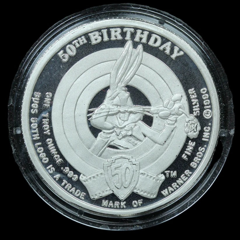 1990 Happy Birthday Bugs Elmer Fudd Limited Proof Edition 1oz .999 Silver Coin