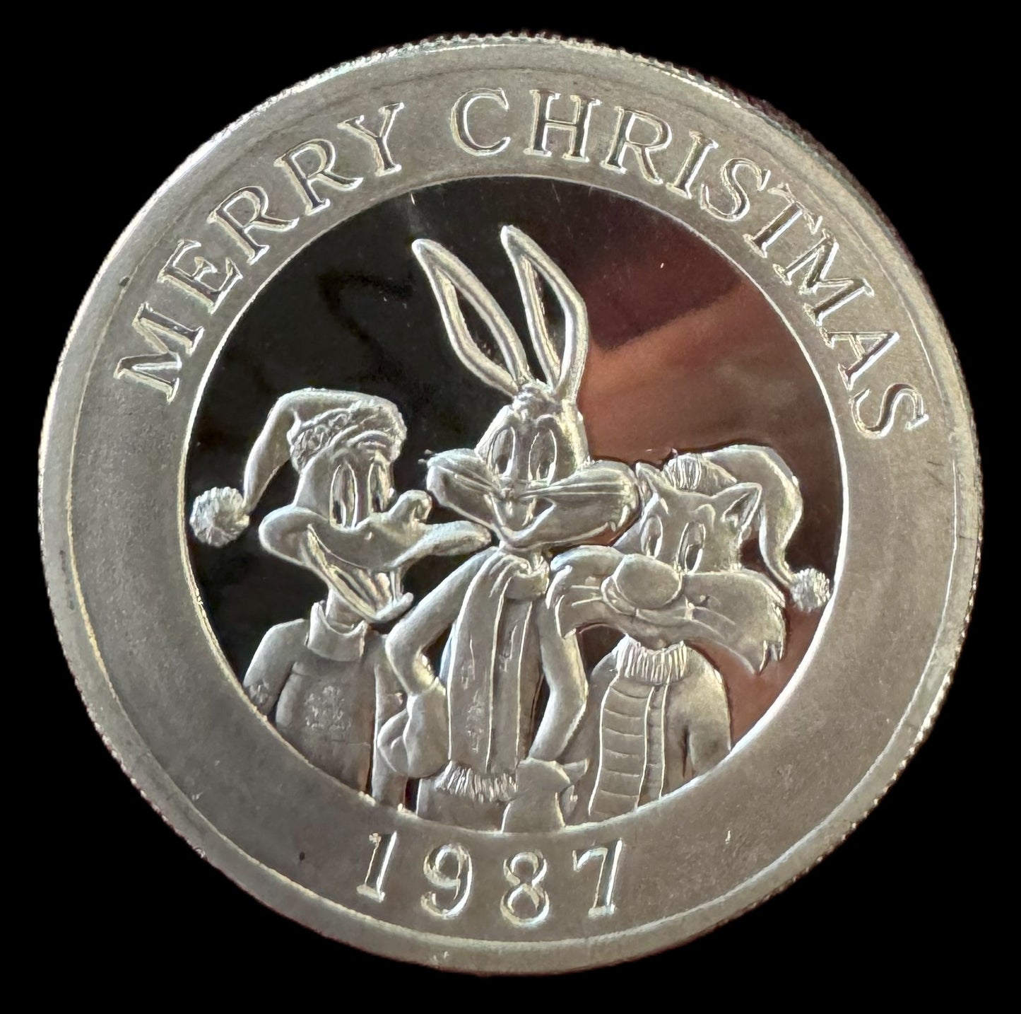 1987 Looney Tunes Bugs Bunny Merry Christmas 1 oz .999 Silver Coin