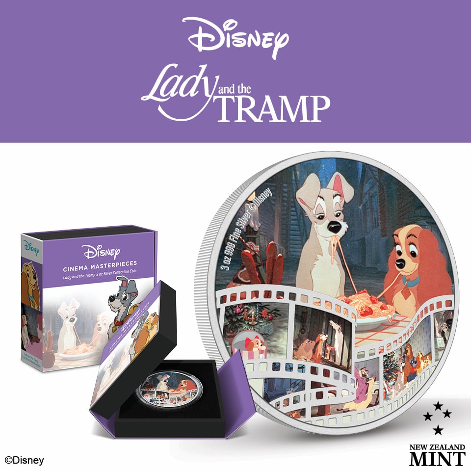 2023 Disney Lady and the Tramp 3 oz .999 Silver Coin