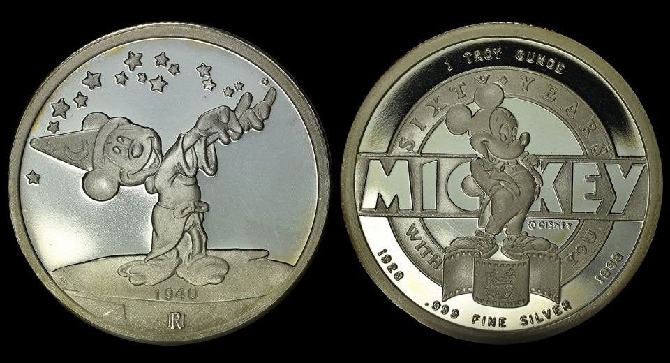 1988 Disney Sorcerer's Apprentice 1 oz .999 Silver Coin