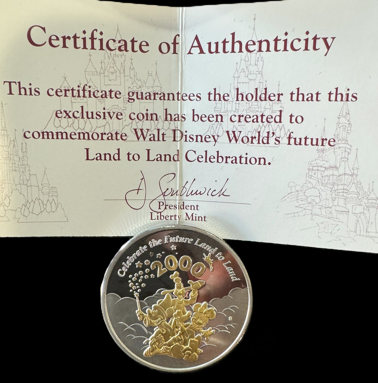 2000 "Celebrate the Future Land to Land" 1 oz .999 Silver Coin w/24K Gold Relief