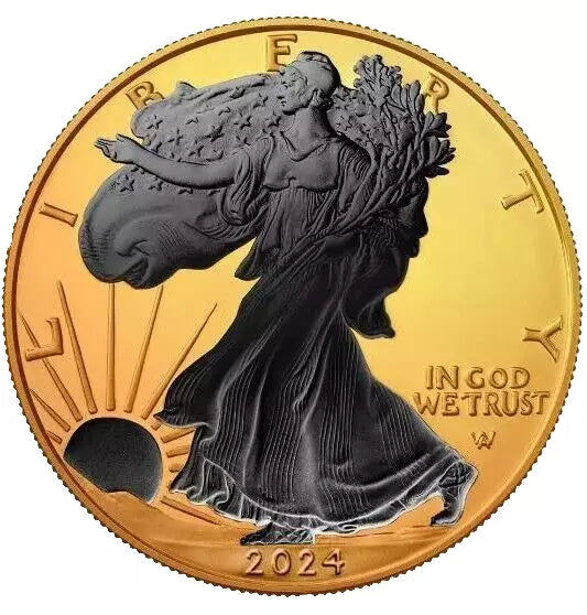 2024 American Eagle Lady Liberty Ruthenium 1oz .999 Silver Coin 24k Gold Gilding