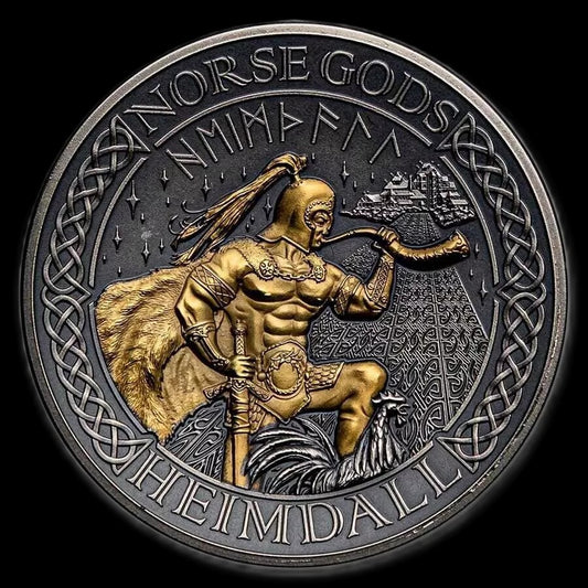 2022 Norse Gods Heimdall 2 oz .999 Silver Coin w/24K Gold Relief