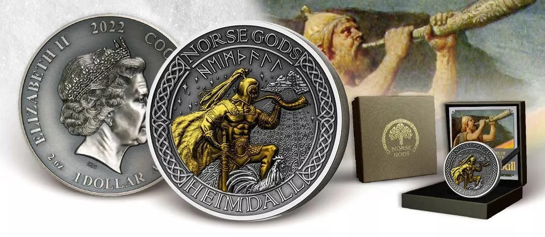 2022 Norse Gods Heimdall 2 oz .999 Silver Coin w/24K Gold Relief