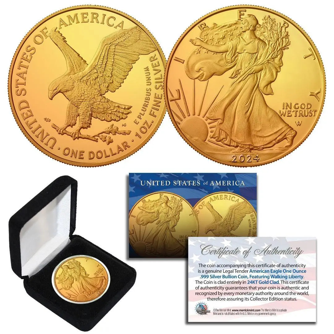 2024 American Eagle Lady Liberty Gold 1oz .999 Silver Coin w24k Gold Gilding