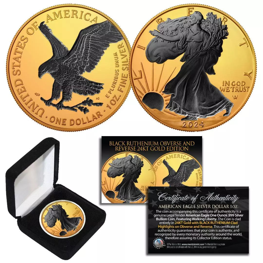 2024 American Eagle Lady Liberty Ruthenium 1oz .999 Silver Coin 24k Gold Gilding