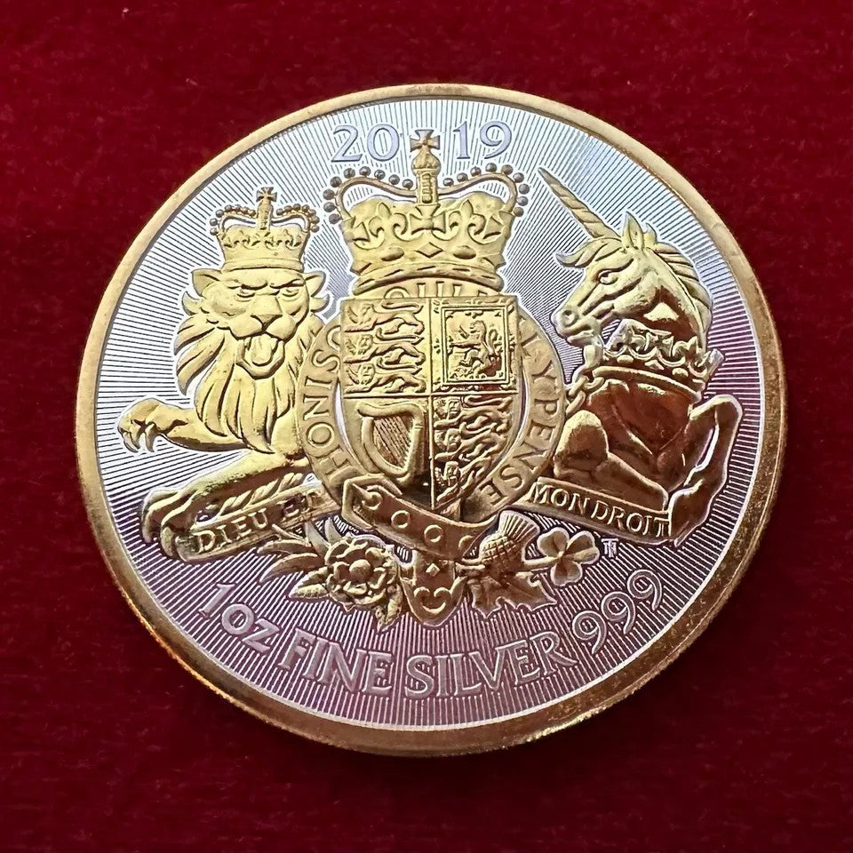2019 British Royal Arms 1 oz .999 Silver Coin w/24k Gold Gilding