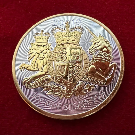 2019 British Royal Arms 1 oz .999 Silver Coin w/24k Gold Gilding