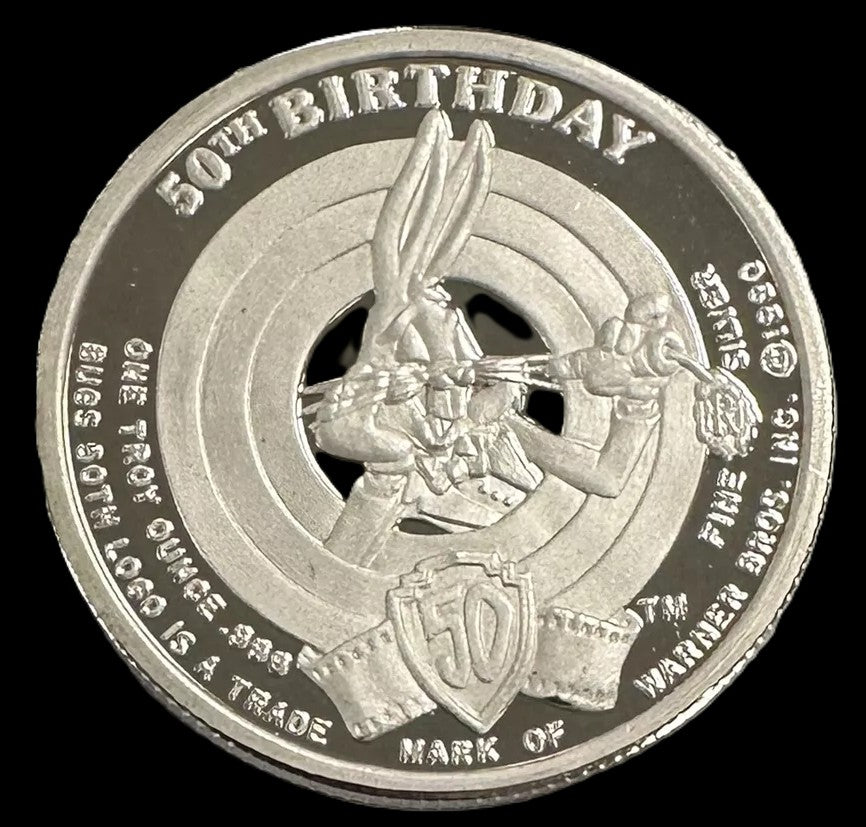 1990 Happy Birthday Bugs Porky Pig Limited Proof Edition 1oz .999 Silver Coin
