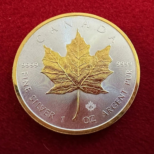 2018 Canadian Maple Leaf 1 oz .9999 Silver Coin w24k Gold Gilding