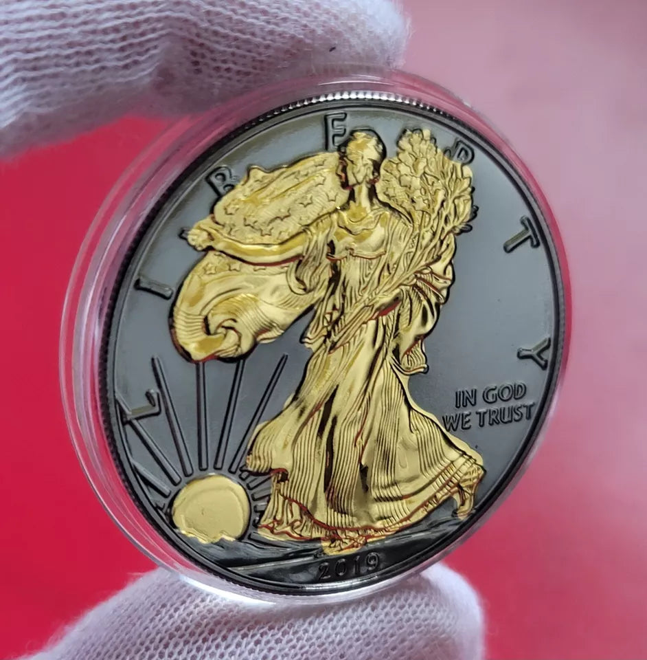 2019 American Eagle Lady Liberty Ruthenium 1oz .999 Silver Coin 24k Gold Gilding