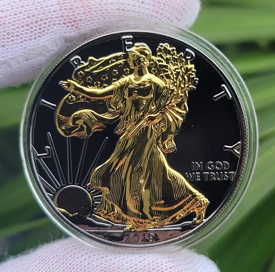 2019 American Eagle Lady Liberty Ruthenium 1oz .999 Silver Coin 24k Gold Gilding