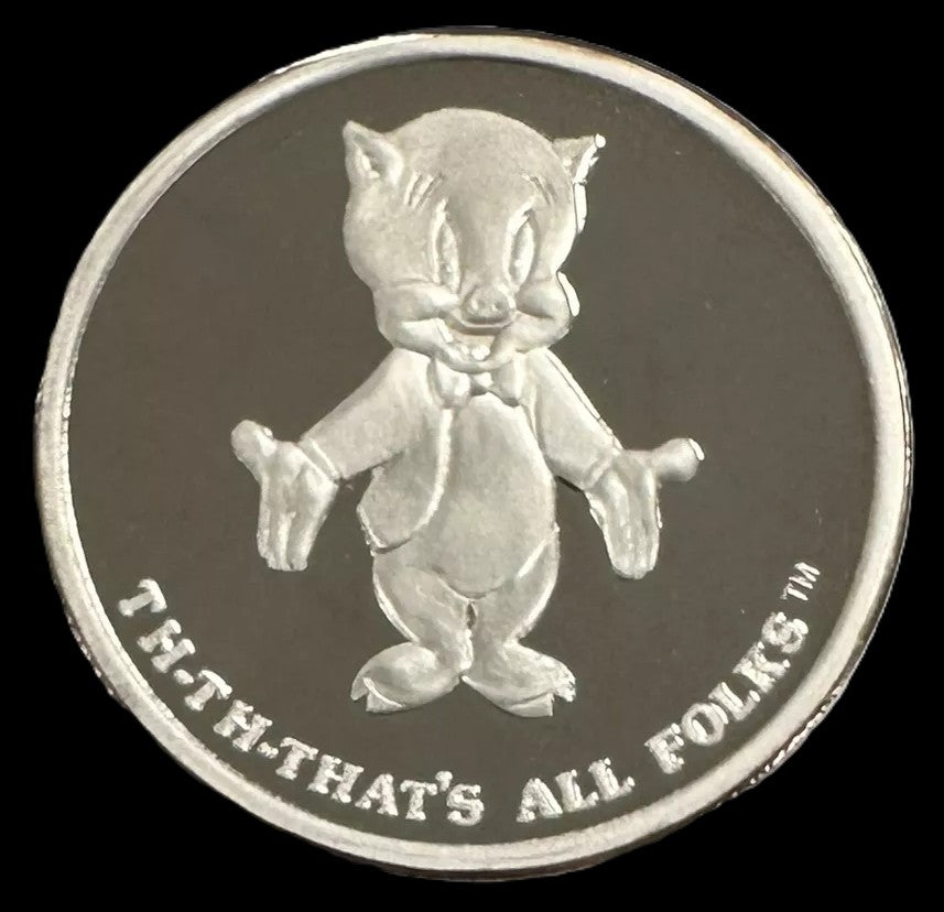 1990 Happy Birthday Bugs Porky Pig Limited Proof Edition 1oz .999 Silver Coin
