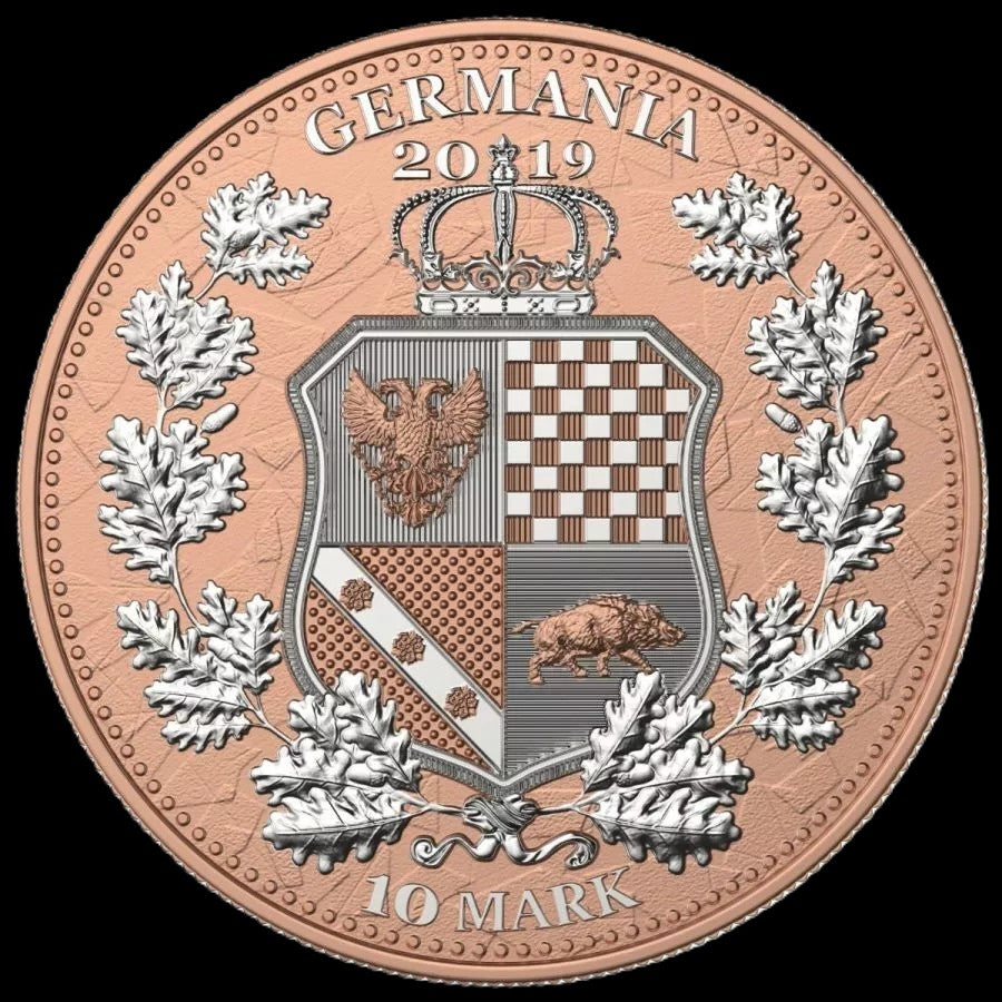 2019 Britannia Germania 2 oz .999 Silver Coin w/Gold Relief & Green Diamond Dust