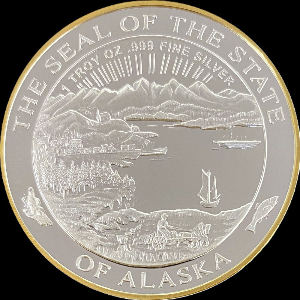 2022 State of Alaska Hungry Bears 1 oz .999 Silver Coin w/24K Gold Relief
