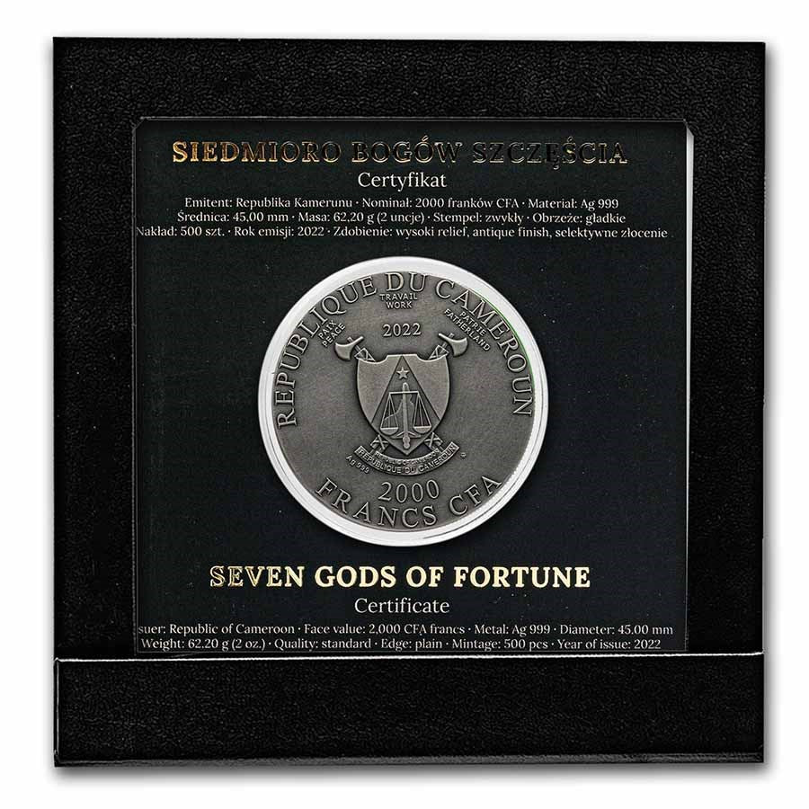 2022 Cameroon Seven Lucky Gods 2 oz .999 Silver Coin