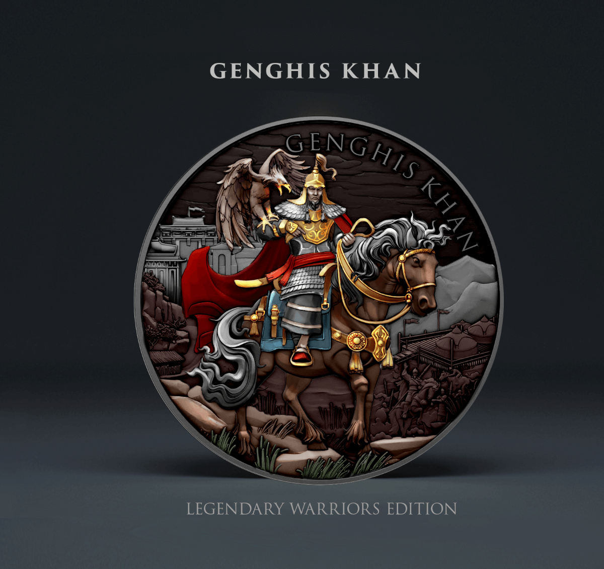 2023 Legendary Warriors Genghis Kahn Colorized 1 oz Silver Coin