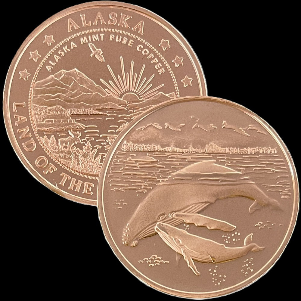 State of Alaska Humpback Whale w/Calf 1 oz .999 Copper Coin