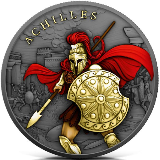 2023 Achilles Victorious Legendary Warriors 1oz .999 Silver Coin w24k Gold Gilding