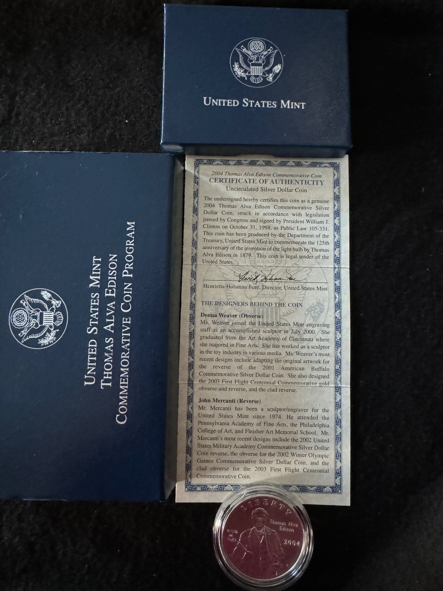 2004 Tomas Edison 125th 1 oz .999 Silver Coin