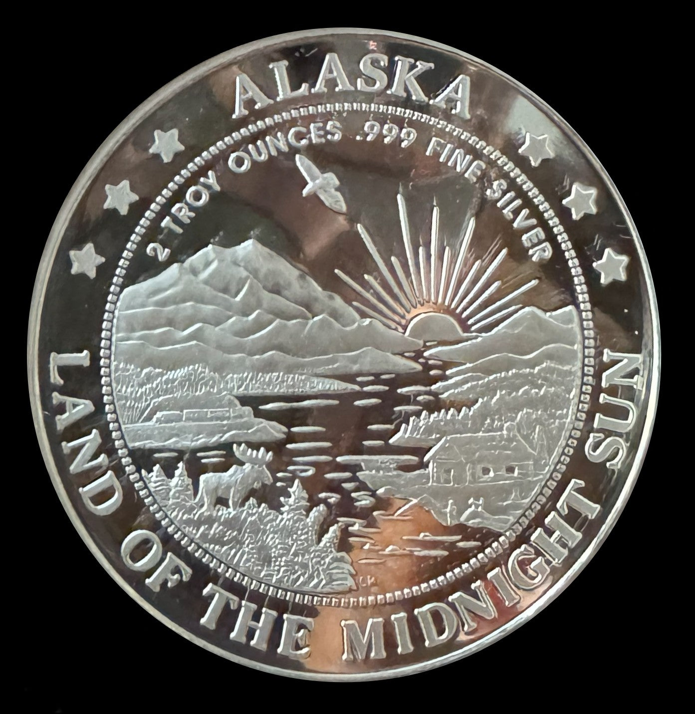 Alaskan Gold Panner Joe w/Gold Nugget 2 oz .999 Silver Coin